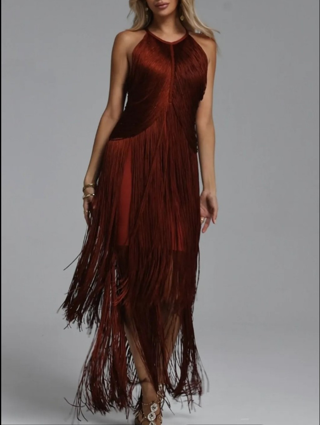 Nbd Brick Red Fringe Dress, New, Dark Red